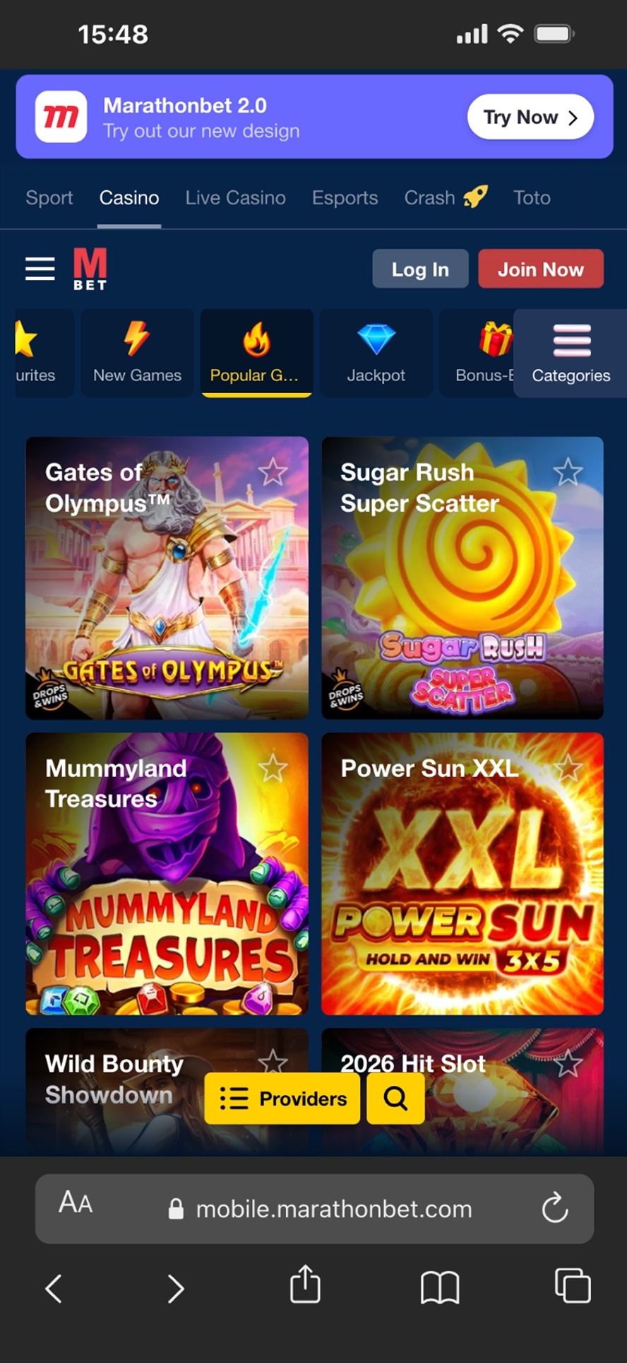 Marathonbet mobile lobby