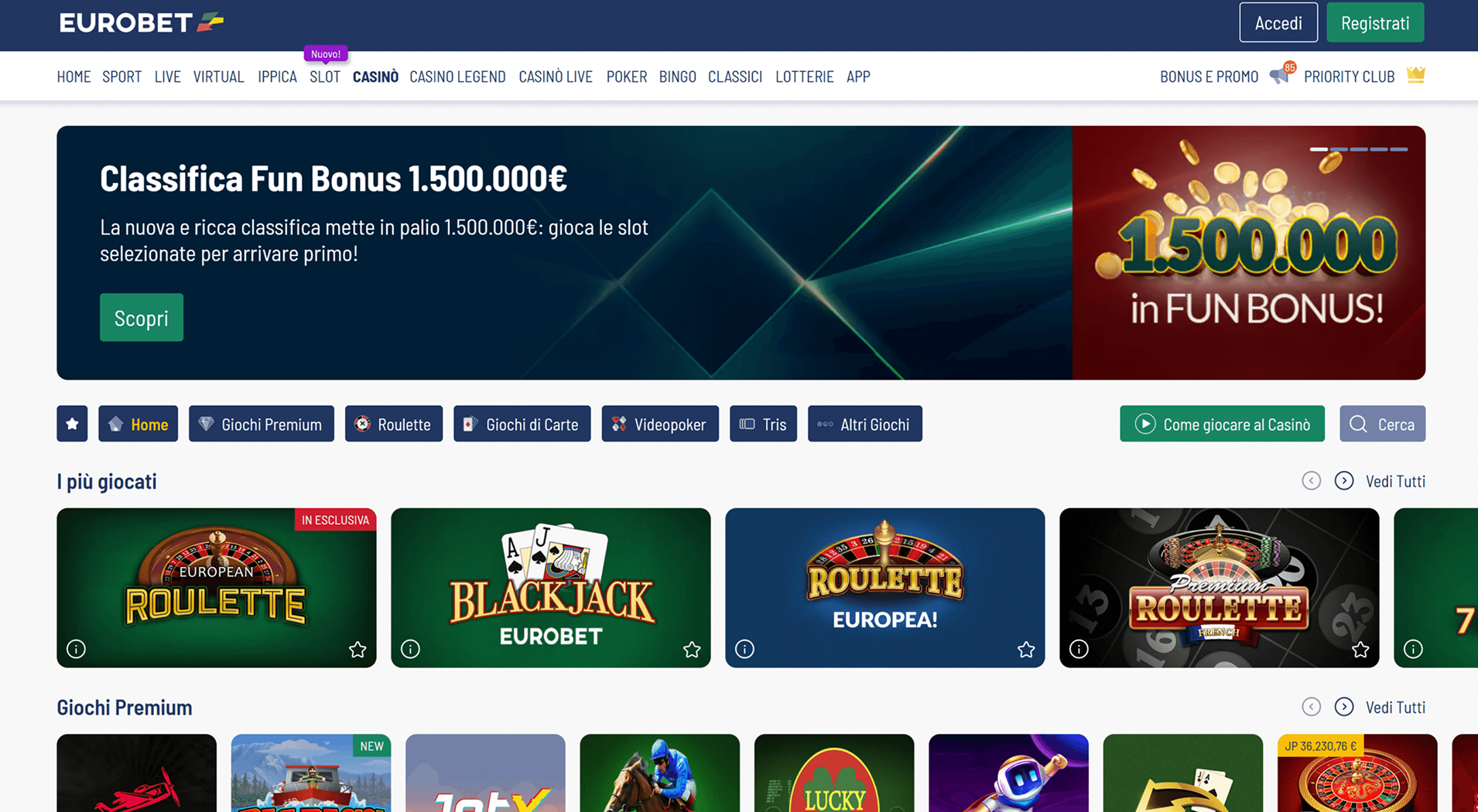 5. Eurobet- Scelta del casinò online mobile