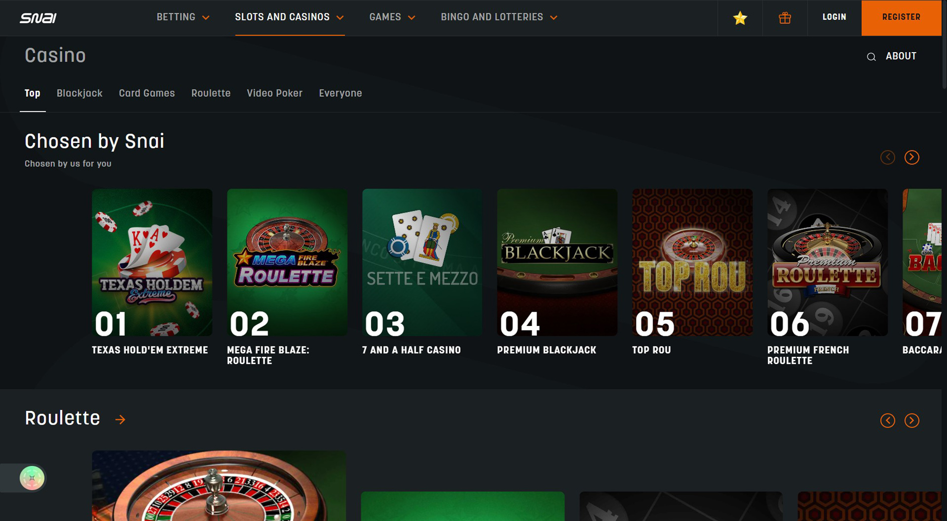 1. SNAI- La migliore scelta di casinò online